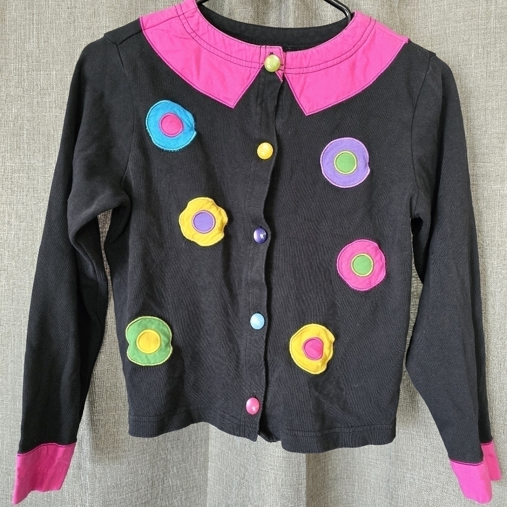 Copper Key Vintage 80s Colorful Polka Dot Cardigan Faux Collar